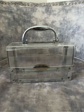 Vintage Clear Lucite Acrylic Box Purse Clutch Top Handle Bag